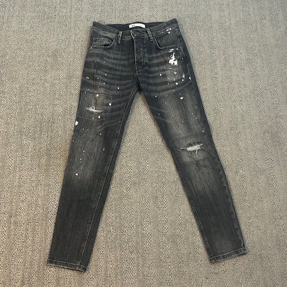 Black Greyish Zara Pants with White Paint Splatter